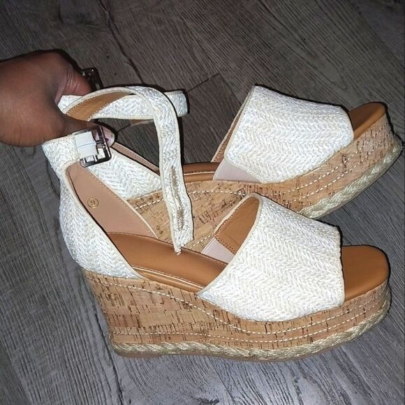 Platform open toe wedge heels sz 9 - Picture 4 of 9